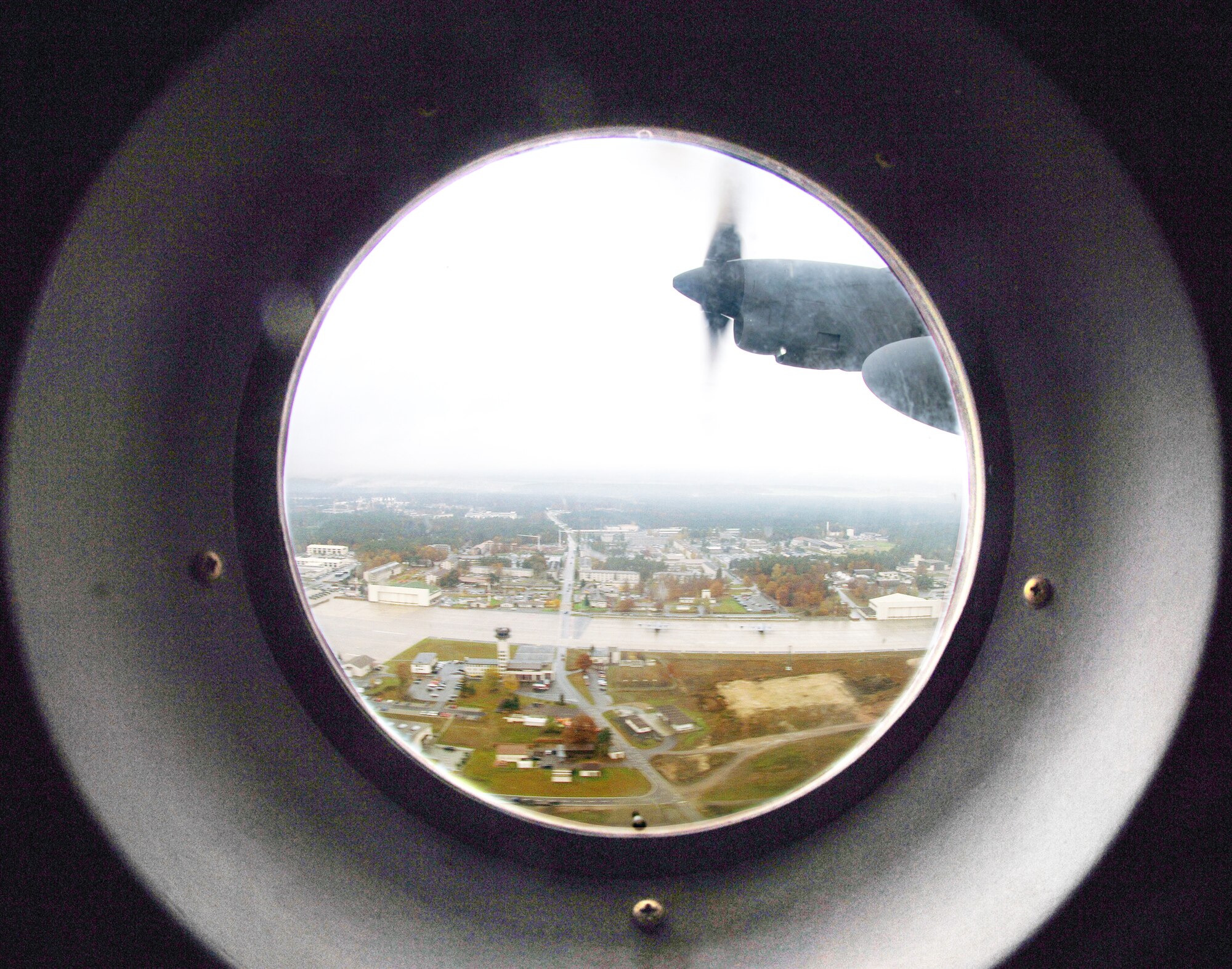 After its official departure Nov. 2, 2009, from Ramstein Air Base, Germany, the last C-130E Hercules Tail No. 1299 heads east toward Poland where the 38-year-old aircraft will begin service for the Polish air force.  The C-130 will be based at Powidz Air Base as part of a partnership program between the U. S. and Poland. (Defense Department photo/Master Sgt. Scott Wagers)