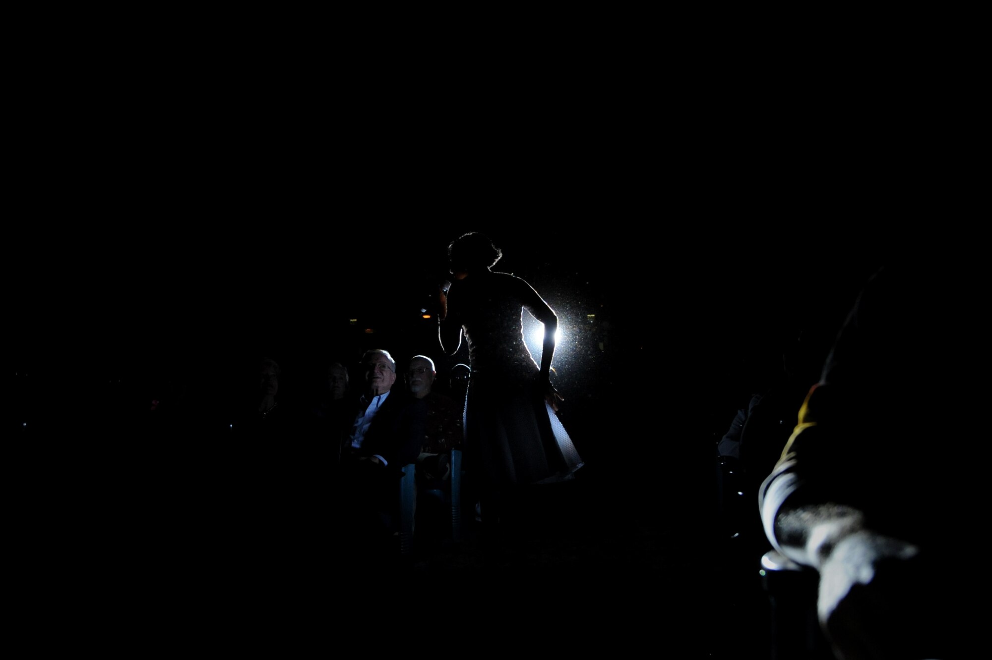 VALDOSTA, Ga. -- Staff Sgt. Aisha Smith, Tops in Blue vocalist, sings and dances down the aisle during a performance at the Mathis Auditorium here Nov. 4. The hour and a half show includes numerous high-energy numbers. (U.S. Air Force photo by Senior Airman Gina Chiaverotti-Paige)