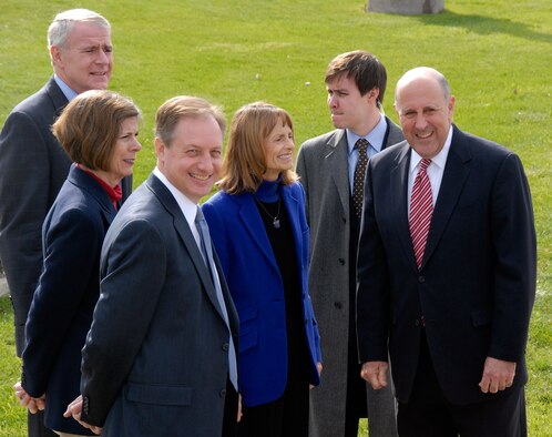 Wisconsin political dignitaries were at the Wisconsin Air National Guard's 115th Fighter Wing Nov. 4 to welcome President Barack Obama to Madison. Pictured are, left to right: Milwaukee Mayor Tom Barrett; Dane County Executive Kathleen Falk; Madison Mayor Dave  Cieslewicz; Wisconsin First Lady Jessica Doyle; Whitehouse press Matt Ullisek; and Wisconsin Gov. Jim Doyle. (Wisconsin National Guard photo by Sgt. 1st Class Vaughn R. Larson)