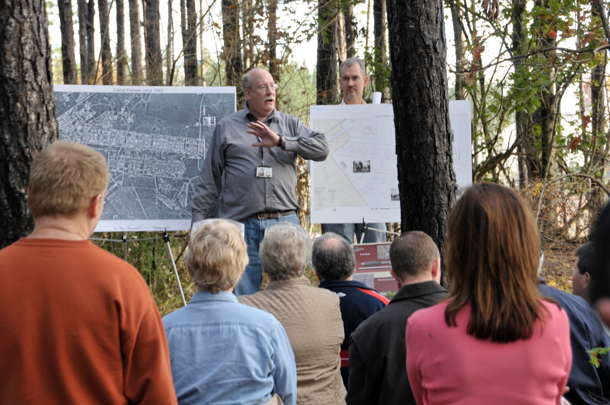 David Hiebert, base historian, presents an accountof Camp Forrest, teh World War II-era complex pre-dating Arnold. (Photo by Rick Goodfriend)