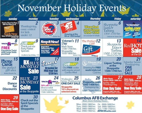 Monthly AAFES calendars with daily specials will now be posted on the Columbus AFB website, www.columbus.af.mil  and run space available in the Silver Wings newspaper. (U.S. Air Force Photo/Sonic Johnson)
