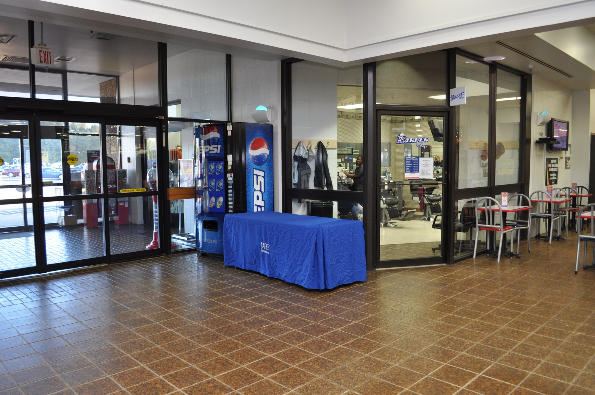 The front area of the Exchange will be renovated in late December to coincide with the Holiday flying break. Food vendors will relocate to trailers in the parking lot. The beauty shop will be moved into the former drycleaners, and the barber shop will move to where the beauty shop is presently located. The current barber shop area will possibly become a new food establishment. (U.S. Air Force Photo/Sonic Johnson)
