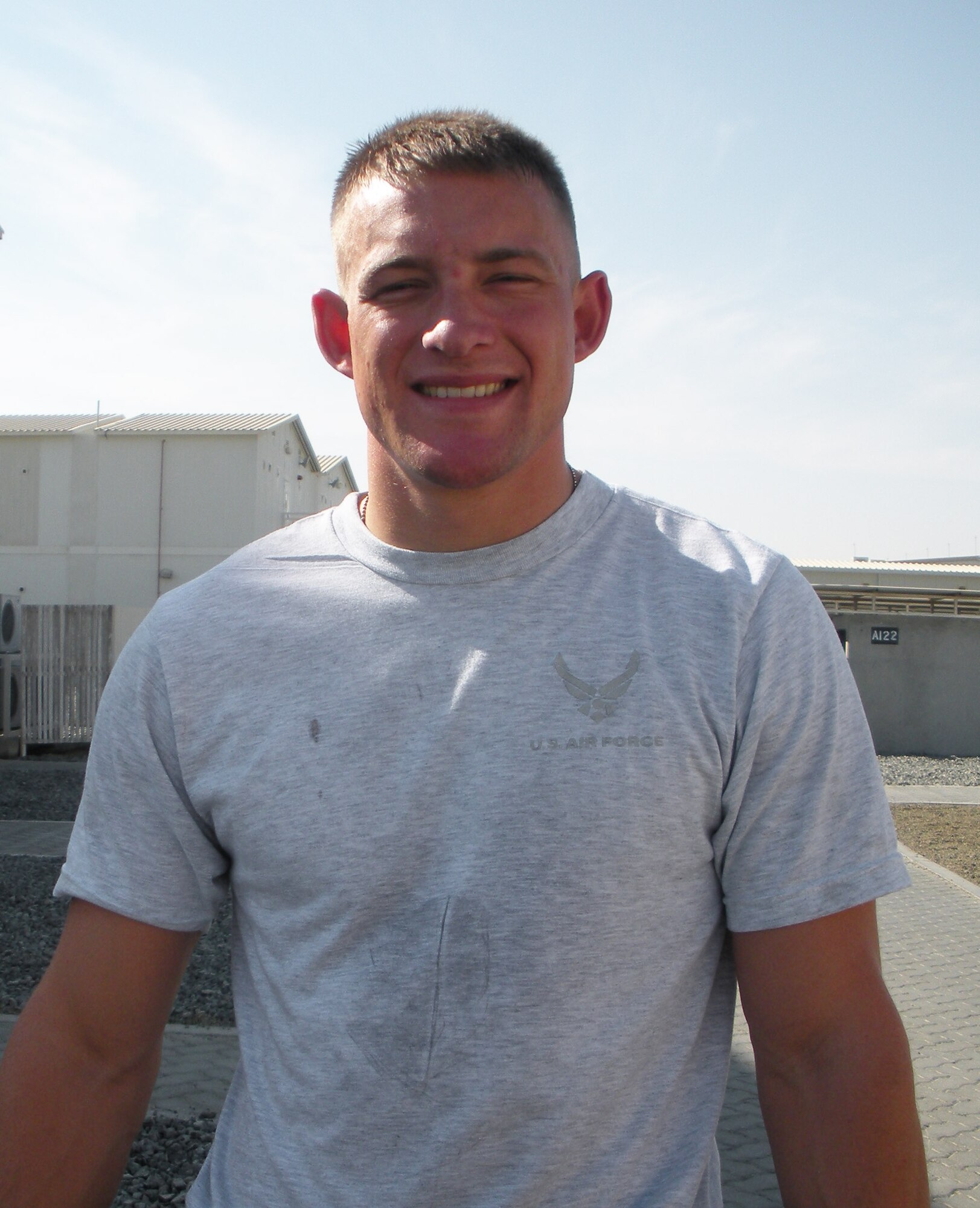 SOUTHWEST ASIA-- Senior Airman Nathan Wayne Boston, 380th Expeditionary Security Forces Squadron, is a traditionalist. He identifies 'turkey and dressing' as his favorite Thanksgiving Day meal and says he usually spends the holiday with his family--"a really big gathering with too much food." Airman Boston is stationed at Columbus Air Force Base, Miss., and hails from South Haven, Miss. (U.S. Air Force photo by/2nd Lt. Kidron B. Vestal)