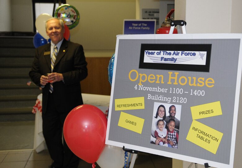 Mr. Steve Rose, Airman and Family Readiness Center supervisory consultant, stands in wait to welcome military members and there famlies to the open house for the Air Force Family Week, Ramstein Air Base, Germany, Nov. 4, 2009. Nov 1st thru the 7th is designated by Secretary of the Air Force as "Air Force Family Week". (U.S. Air Force photo by Airman 1st Class Caleb Pierce)