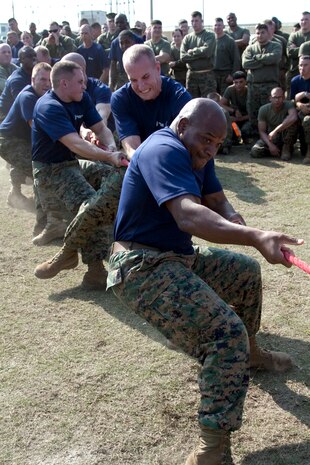 Marines from Marine Fighter Attack Squadron (All-Weather) 533 compete in the final leg of the tug-of-war competition during the MAG-12 field meet at Penny Lake here Nov. 6.