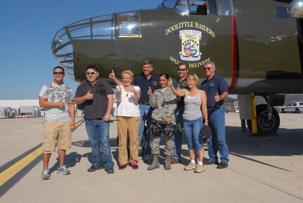 "Great Flight" Wounded Warriors and B-25 flight crew show their feelings after a flight in the bomber. It was offered to patients at BAMC in San Antonio, Texas (U.S. Air Force photo by Steve White)