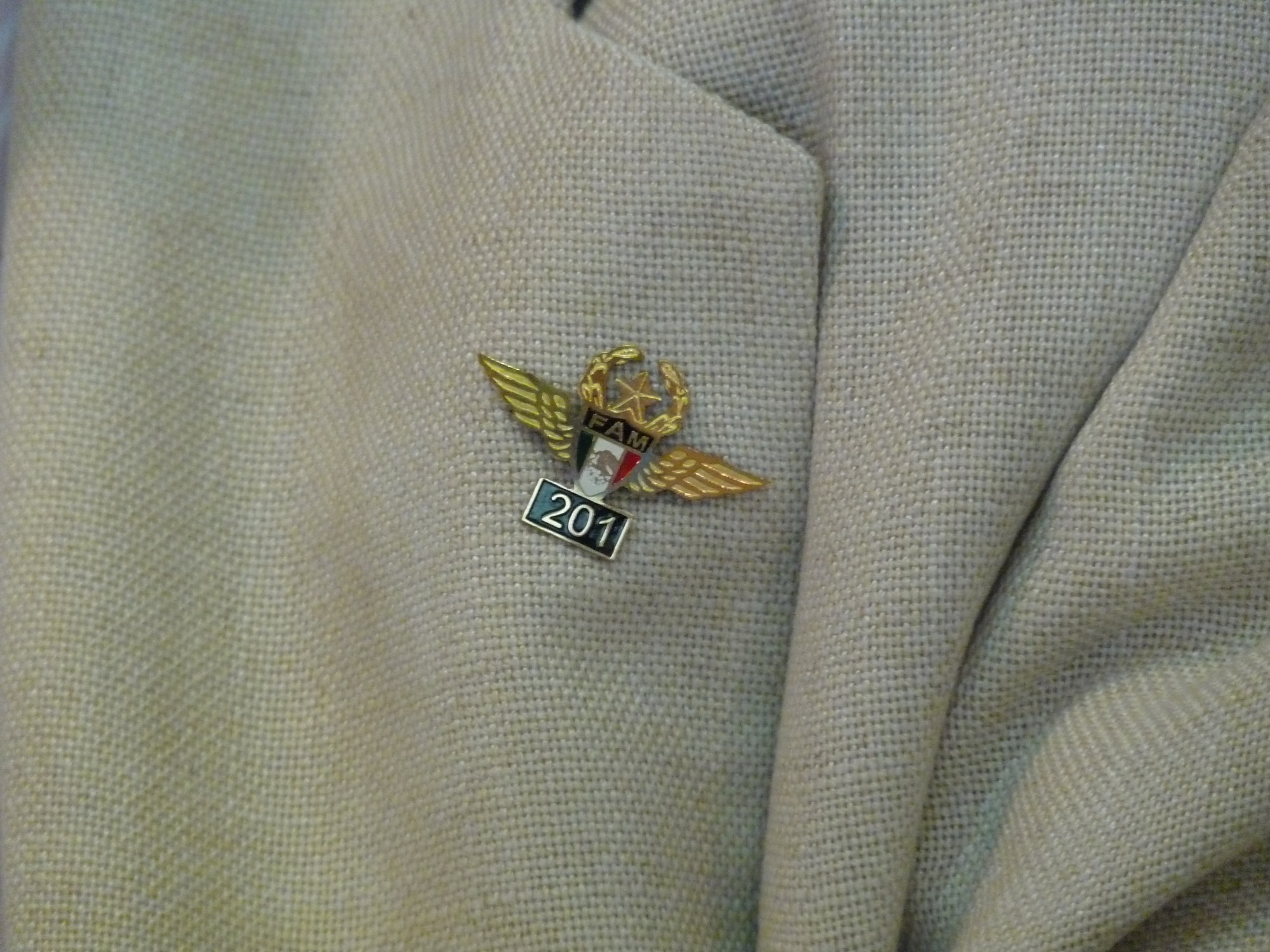 The replica of the original wings and squadron designation is worn on the lapels by all members of the Aztec Eagles. (U.S. Air Force photo by Lt. Col. Susan A. Romano)