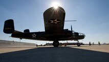 The B-25 Mitchell medium bomber "Special Delivery" taxis out to takeoff from San Antonio International Airport, Texas for a flight over the city on Nov. 5, 2009. Tower of Americas, Texan Culture Center, and the Alamo are some of the notable sights below. Larry Gregory is one of the pilots of the B-25 of the Lone Star Flight Museum. Disabled American Veterans (DAV) Flight Team organized flights aboard approximately 10 historic or experimental air show aircraft for wounded warriors from the Warrior Transition Unit of the San Antonio Military Medical Center at Fort Sam Houston, Texas, two days before the Randolph Air Force Base "Forging the Future" Air Show.  DAV a non-profit organization provides services in support of disabled veterans. This is not an U.S. Air Force endorsement of DAV. (U.S. Air Force photo/Lance Cheung)
