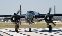 The B-25 Mitchell medium bomber "Special Delivery" took off from San Antonio International Airport, Texas and flew near the downtown district on Nov. 5, 2009. Tower of Americas, Texan Culture Center, and the Alamo are some of the notable sights below. Larry Gregory is one of the pilots of the B-25 of the Lone Star Flight Museum. Disabled American Veterans (DAV) Flight Team organized flights aboard approximately 10 historic or experimental air show aircraft for wounded warriors from the Warrior Transition Unit of the San Antonio Military Medical Center at Fort Sam Houston, Texas, two days before the Randolph Air Force Base "Forging the Future" Air Show.  DAV a non-profit organization provides services in support of disabled veterans. This is not an U.S. Air Force endorsement of DAV. (U.S. Air Force photo/Lance Cheung)
