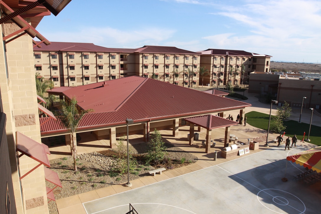 A new state-of-the-art bachelor enlisted quarters have been officially opened at Camp Las Flores, Camp Pendleton, Nov. 6.  An estimated $48.6 million was the cost of building of the barracks compound, which includes an activity building and a dining facility.