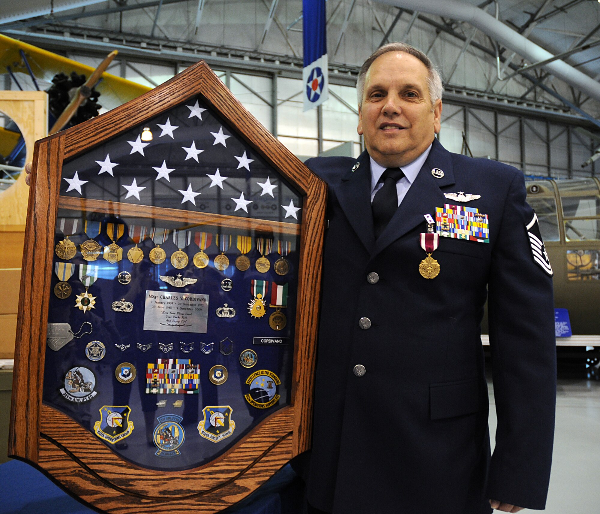 Master Sgt. Charles Cordivano V. retired in a ceremony Nov. 7 at the Air Mobility Command Museum after nearly 30 years of military service in the regular Air Force and Air Force Reserve. Sergeant Cordivano said he believes he's the last Vietnam veteran in the wing who supported the military's effort abroad, earning him the Vietnam Service Medal with a device. 