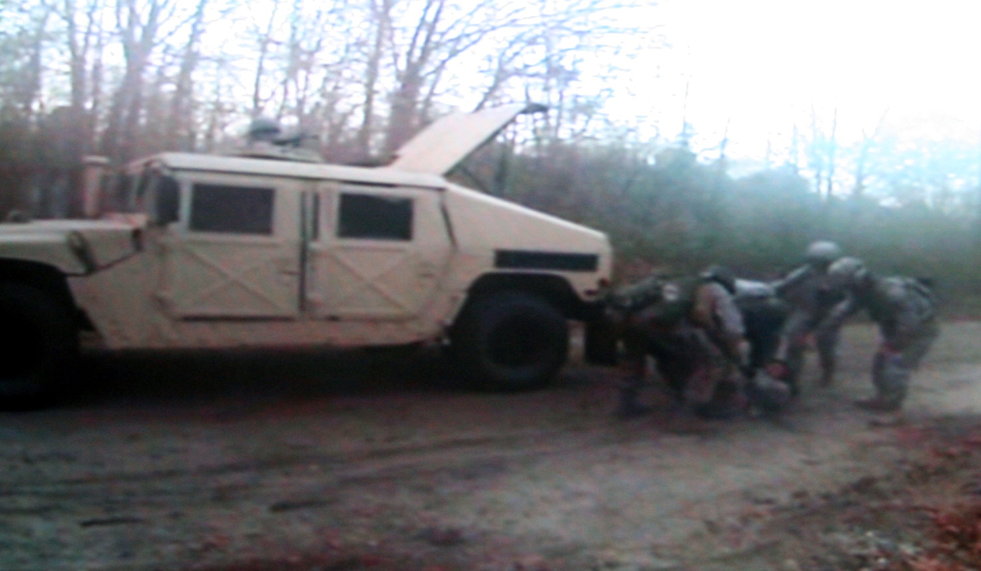 Students in the Combat Airman Skills Training Course participate in a scenario in mounted patrol tactics on a range on Joint Base McGuire-Dix-Lakehurst, N.J., on Nov. 8, 2009.  The course, taught by the U.S. Air Force Expeditionary Center's 421st Combat Training Squadron, prepares Airmen for upcoming deployments.  (U.S. Air Force Photo/Tech. Sgt. Scott T. Sturkol)