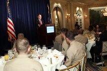 NEW YORK --  Rudy Giuliani, former New York City mayor and presidential candidate, gave the keynote speech during a Nov. 8 brunch at the Jumeriah Essex House in honor of the USS New York sailors and Special Purpose Marine Air Ground Task Force 26 Marines who embarked on the ship for her commissioning ceremony Nov. 11.