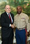 NEW YORK -- Marines from Special Purpose Marine Air Ground Task Force 26 pose with Rudy Giuliani, former New York City mayor and presidential candidate, during a Nov. 8 brunch at the Jumeriah Essex House in honor of the USS New York sailors and Special Purpose Marine Air Ground Task Force 26 Marines who embarked on the ship for her commissioning ceremony Nov. 11.