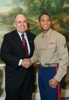 NEW YORK -- Marines from Special Purpose Marine Air Ground Task Force 26 pose with Rudy Giuliani, former New York City mayor and presidential candidate, during a Nov. 8 brunch at the Jumeriah Essex House in honor of the USS New York sailors and Special Purpose Marine Air Ground Task Force 26 Marines who embarked on the ship for her commissioning ceremony Nov. 11.