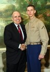 NEW YORK -- Marines from Special Purpose Marine Air Ground Task Force 26 pose with Rudy Giuliani, former New York City mayor and presidential candidate, during a Nov. 8 brunch at the Jumeriah Essex House in honor of the USS New York sailors and Special Purpose Marine Air Ground Task Force 26 Marines who embarked on the ship for her commissioning ceremony Nov. 11.
