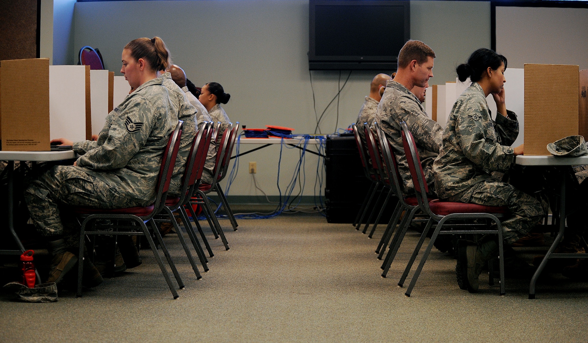 MOODY AIR FORCE BASE, Ga. -- Moody Airmen take an Automated Neuropsychological Assessment Metrics test here Nov. 5. The test, which establishes a baseline for an individual’s brain activity, is mandatory prior to deploying. (U.S. Air Force photo by Airman 1st Class Joshua Green)