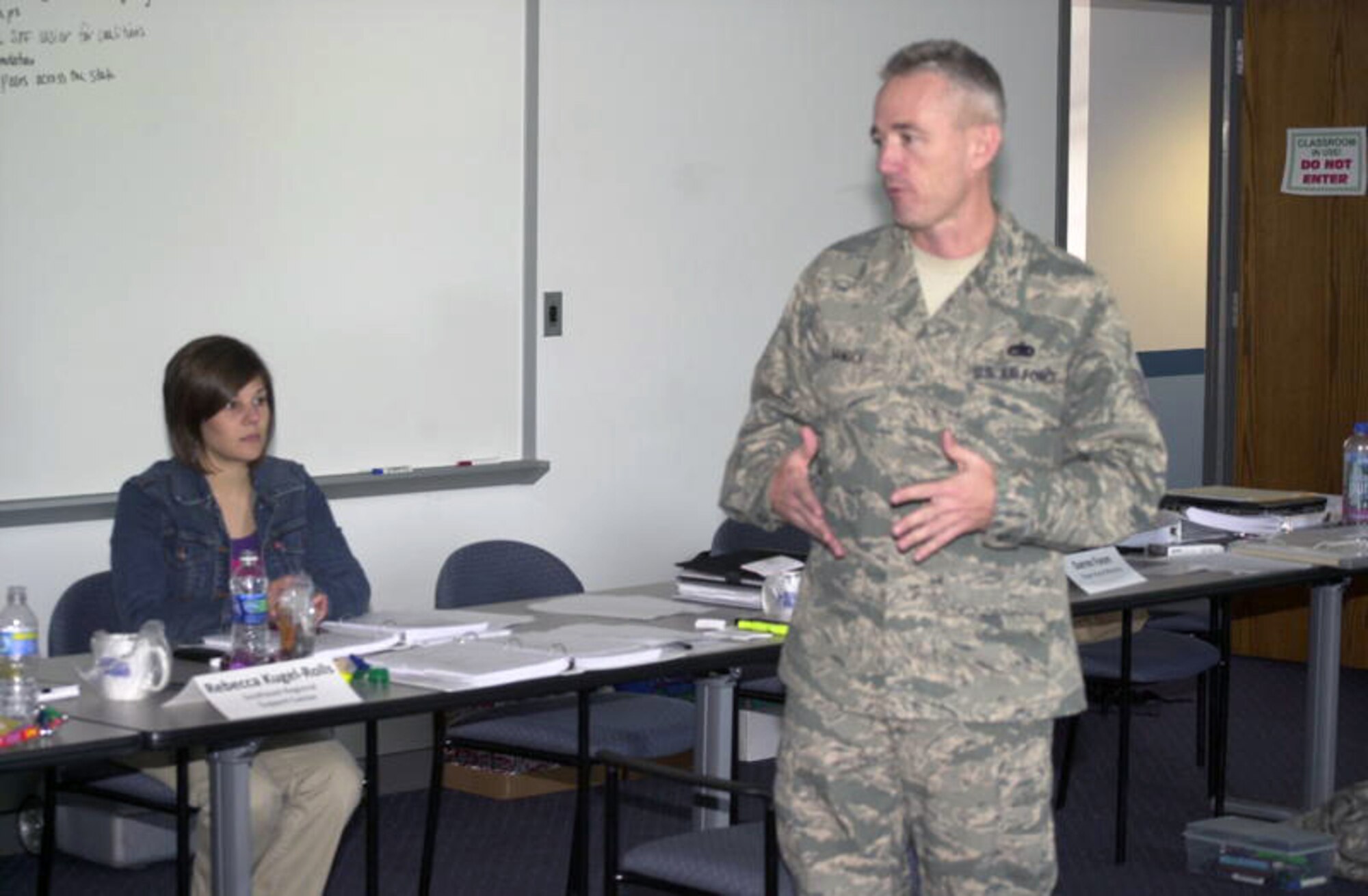 Master Sgt. Curtis Hanock speaks to students enrolled in the National Guard's Substance Abuse Prevention Specialist Training Course at Jefferson Barracks. (Photo provided by Missouri National Guard)