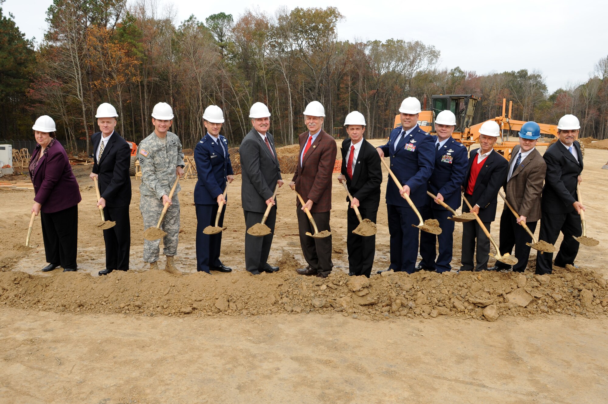 Civilian and military leaders break ground Monday for the new Joint Education Center Complex at Little Rock Air Force Base. The new education center will encompass six universities, multiple class rooms and computer labs as well as a national testing center. (US Air Force photo by Senior Airman Jim Araos)