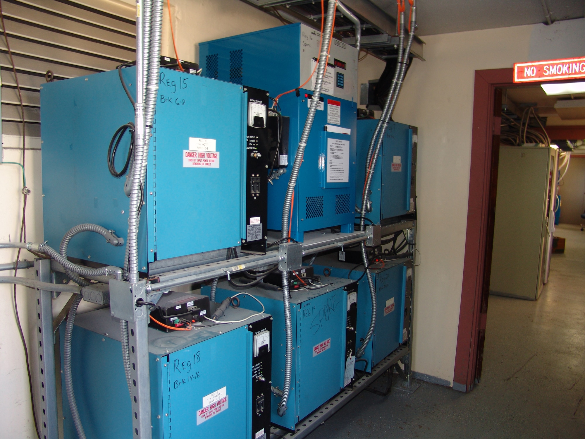 A line of vaults control airfield power and lights. Maintaining the vaults is one of many duties that falls under the 96th Civil Engineer Squadron's exterior electrical shop. (USAF photo/Lois Walsh)
