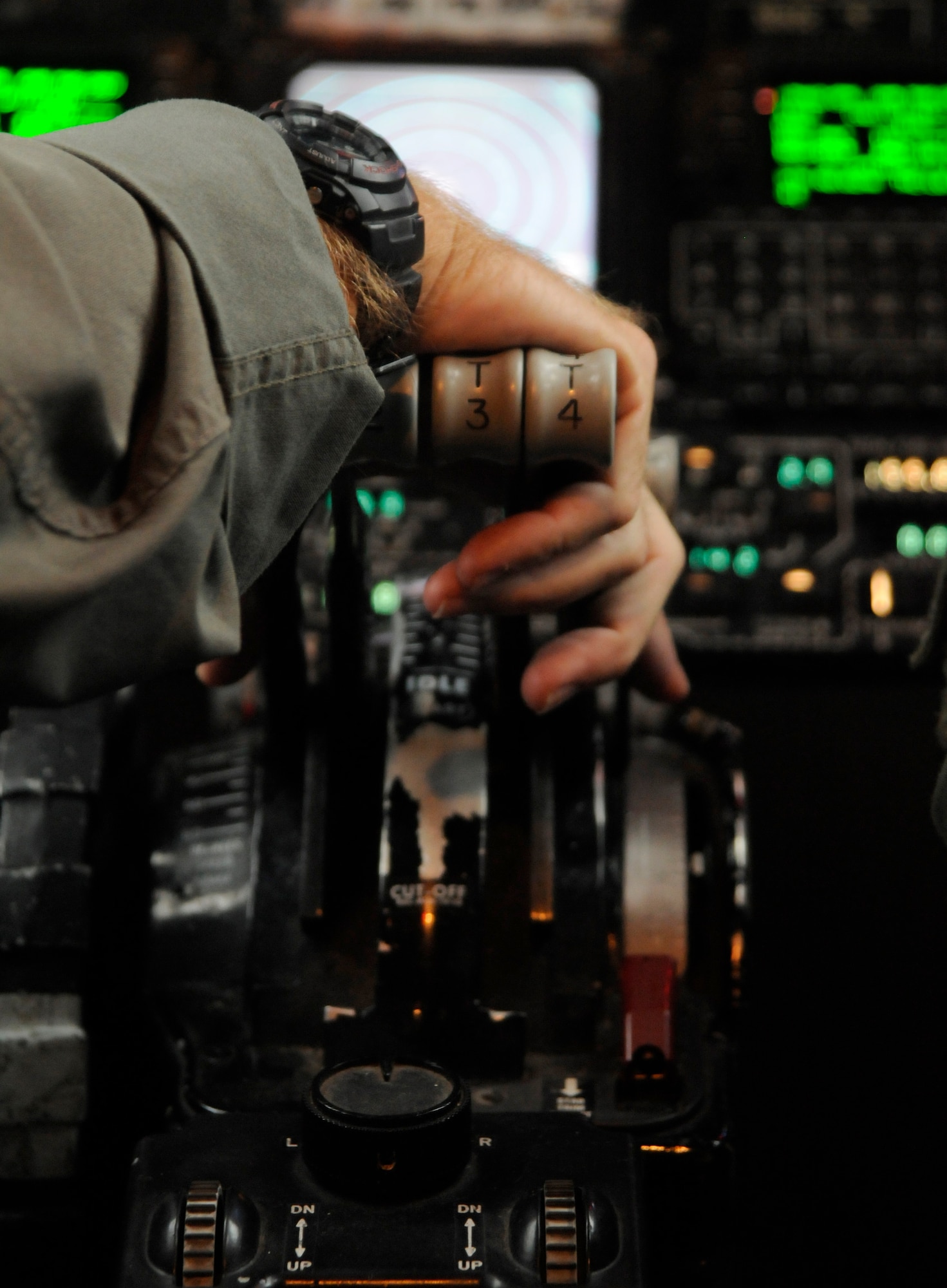 Col. Steven Berryhill, 90th Expeditionary Air Refueling Squadron KC-135 pilot, prepares to push the throttle for takeoff, Oct. 27, 2009 at Incirlik Air Base Turkey. The 90th EARS supports the ongoing mission for Operations Iraqi Freedom and Enduring Freedom. (U.S. Air Force photo/Airman 1st Class Amber Ashcraft)