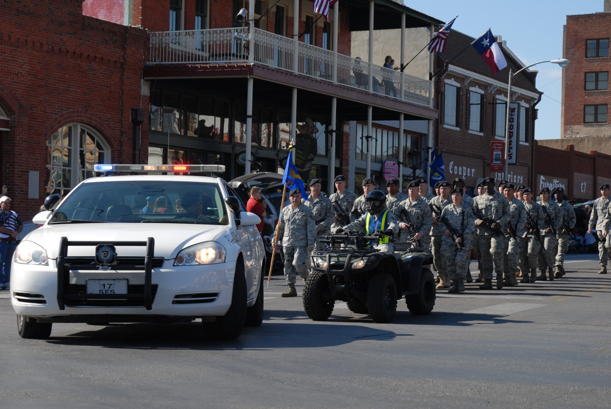SAN ANGELO, Texas -- Airmen from the 17th Security Forces Squadron, Goodfellow Air Force Base, march in the 2009 Veterans Day Parade, Nov. 7. (U.S. Air Force photo/Staff Sgt. Laura R. McFarlane)
