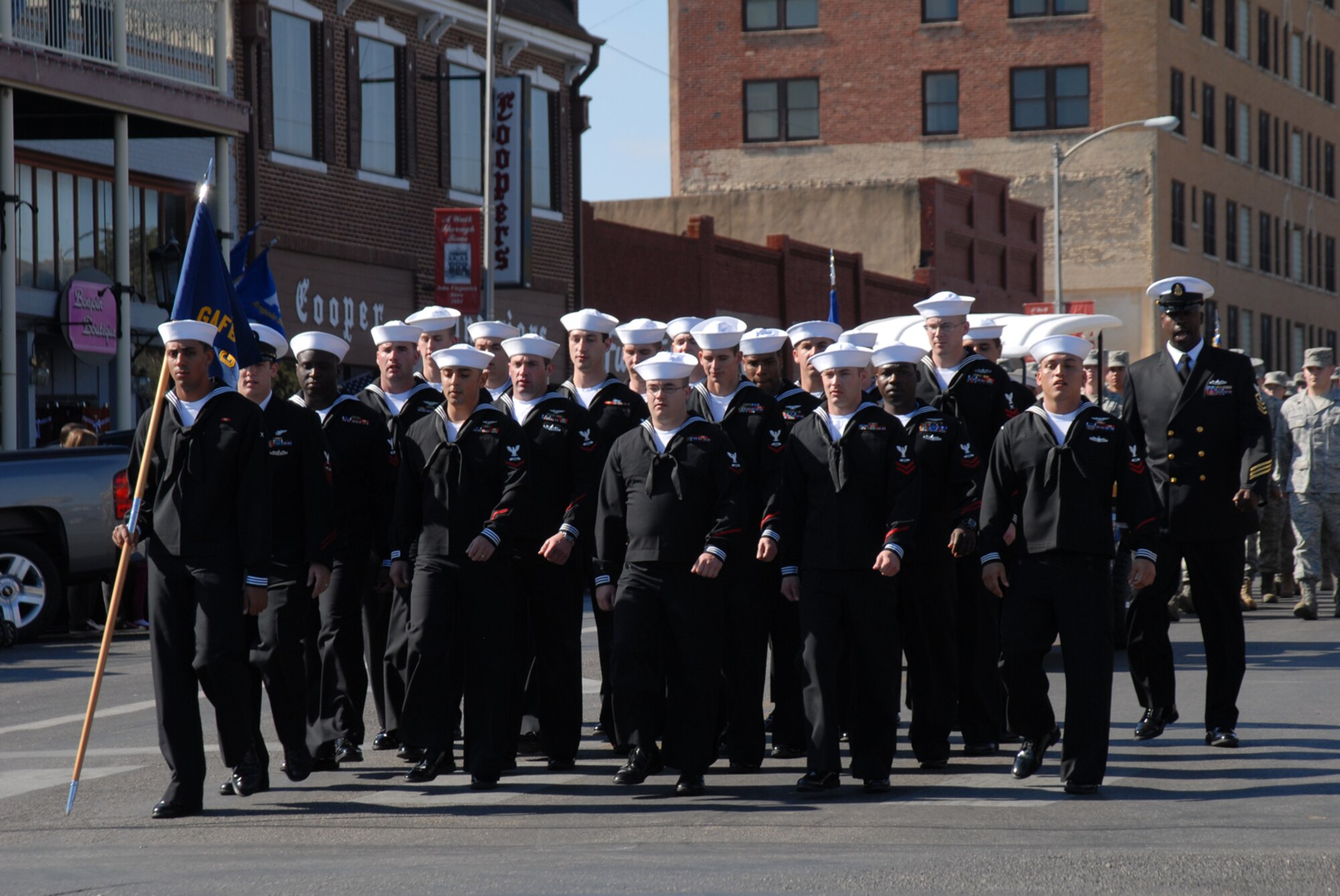 SAN ANGELO, Texas -- Sailors from the Center for Information Dominance Detachment, Goodfellow Air Force Base, march in the 2009 Veterans Day Parade, Nov. 7. (U.S. Air Force photo/Staff Sgt. Laura R. McFarlane)

