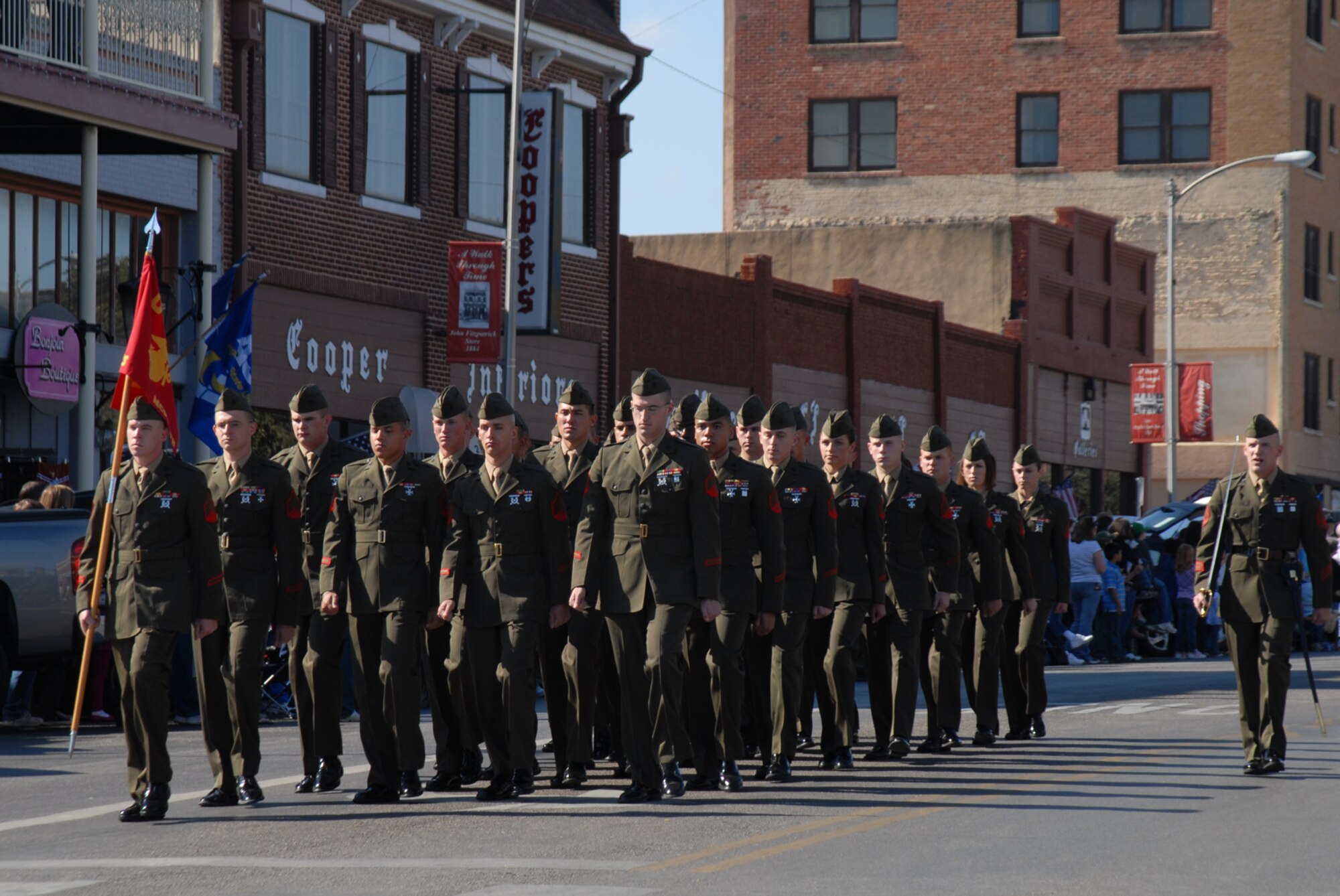 SAN ANGELO, Texas -- Marines from the Marine Corps Detachment, Goodfellow Air Force Base, march in the 2009 Veterans Day Parade, Nov. 7. (U.S. Air Force photo/Staff Sgt. Laura R. McFarlane)
