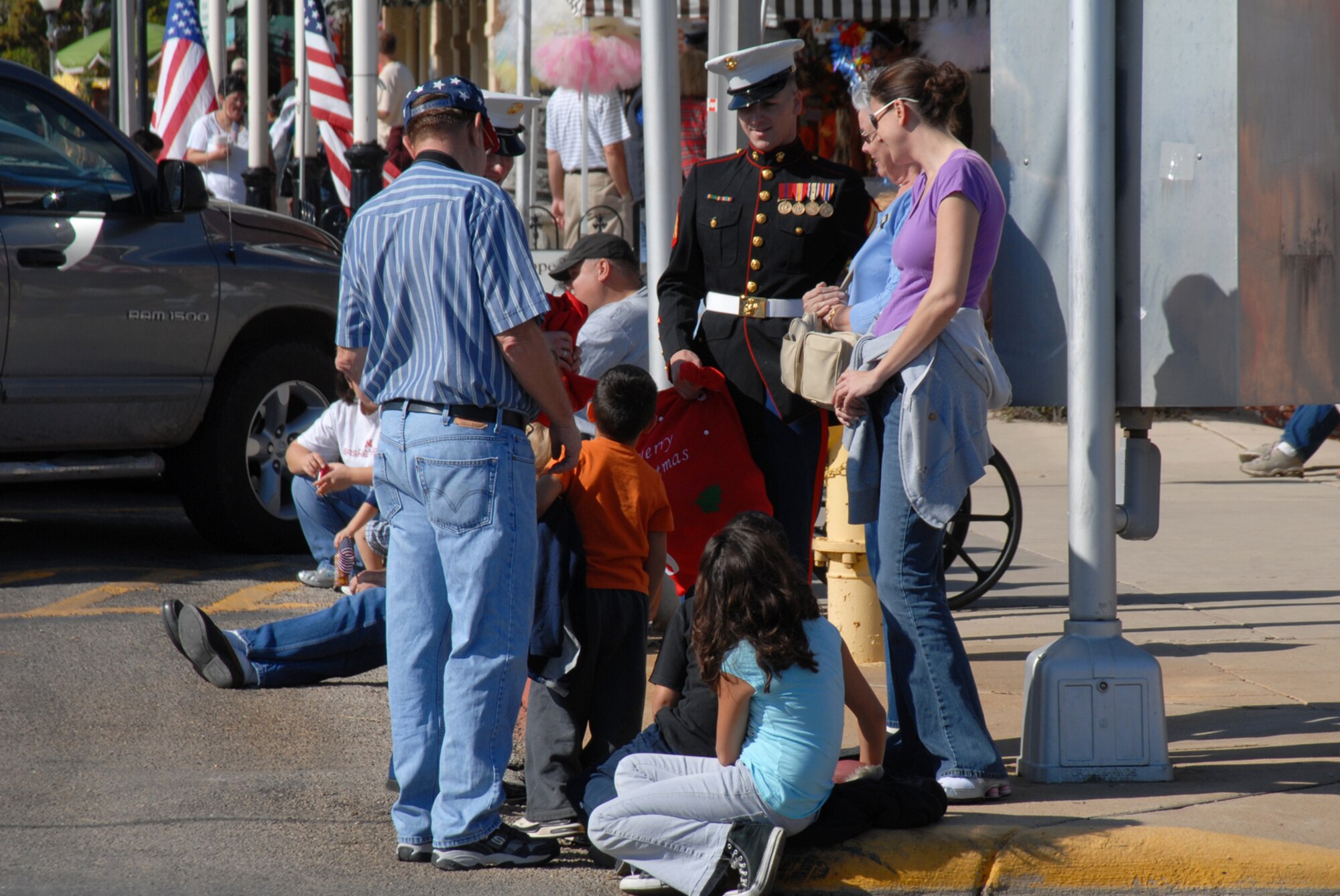 SAN ANGELO, Texas -- A Marine from the Marine Corps Detachment Goodfellow Air Force Base collects toys for the Toys for Tots program prior to the 2009 Veterans Day Parade, Nov. 7. (U.S. Air Force photo/Staff Sgt. Laura R. McFarlane) 