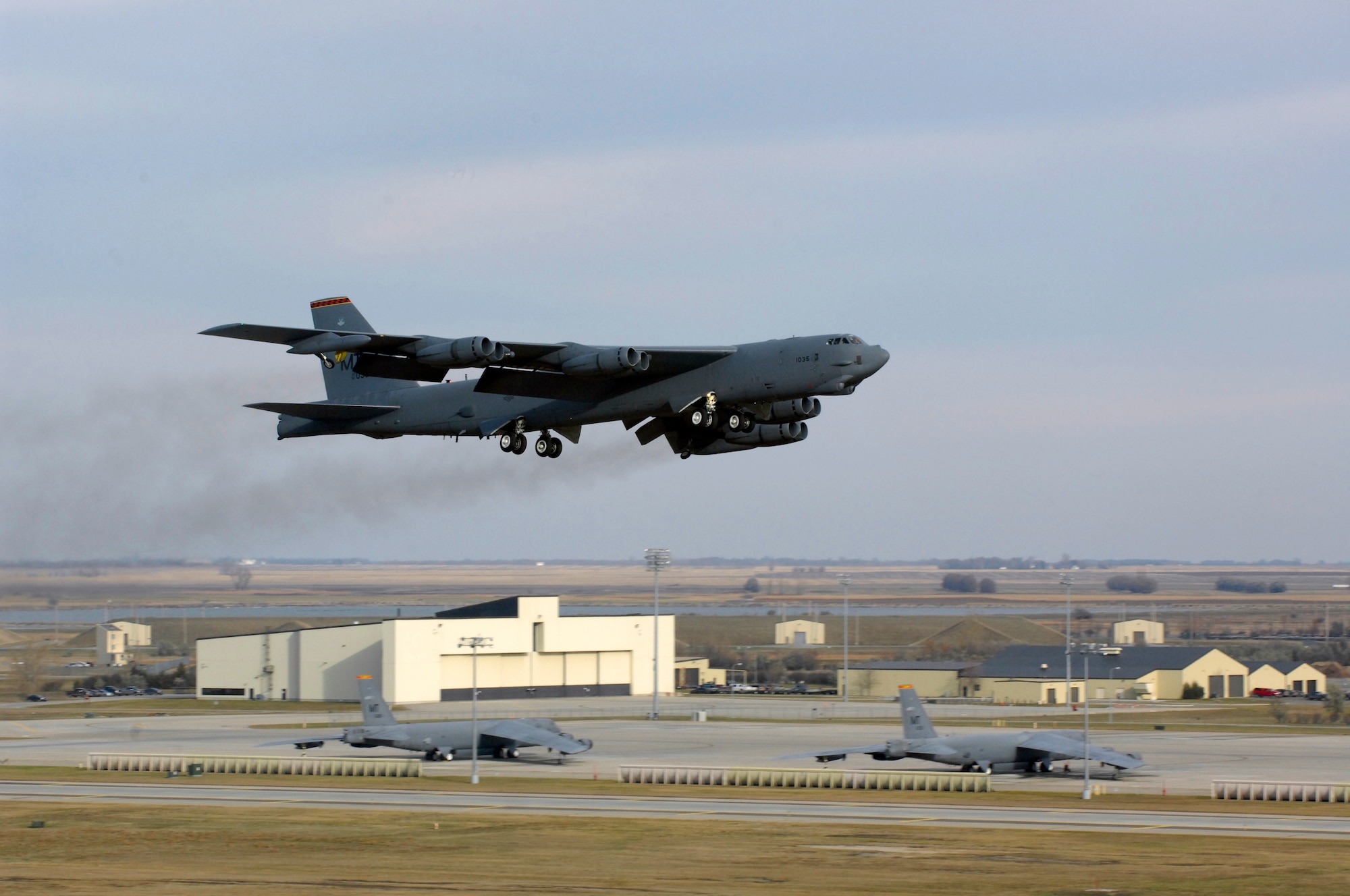 MINOT AIR FORCE BASE, N.D. - A B-52H Stratofortress soars through the sky during the rapid launch portion of Prairie Vigilance 10-2 here Nov. 5. Prairie Vigilance is a combined-wing nuclear operational readiness exercise designed to demonstrate safe, secure, reliable nuclear weapons standards and procedures. A sequence of seven B-52s successfully launched confirming the Air Force’s agile ability to respond when called upon. (U.S. Air Force photo by Airman 1st Class Jesse Lopez)