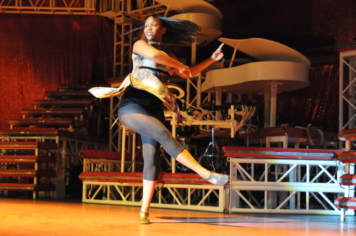 Danielle Major performs her dance routine at the beginning of the Tops in Blue show held at the North Charleston Performing Arts Center in North Charleston Nov. 8. Danielle was the winner of the 13 to 15-year-old teen dance portion of the Charleston AFB Family and Teen Talent Contest in October 2008. Danielle is the daughter of Danny and Jennifer Major. Mrs. Major is the program coordinator for Youth Programs at Charleston AFB. (U.S. Air Force photo/Staff Sgt. Marie Brown)