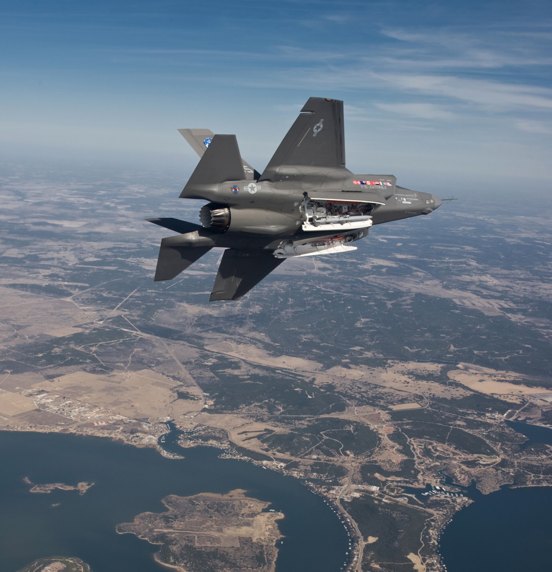 An F-35 Lightning II Joint Strike Fighter engages in a test flight. Maj. Jay Spohn, an A-10 Thunderbolt II "Warthog" pilot with the 188th Fighter Wing Arkansas Air National Guard, based in Fort Smith, Ark., was the only Air National Guard pilot to be selected to fly the F-35 Lightning II Joint Strike Fighter in the program's initial cadre. Spohn was selected Nov. 4, 2009. (Courtesy photo by JSF Public Affairs)