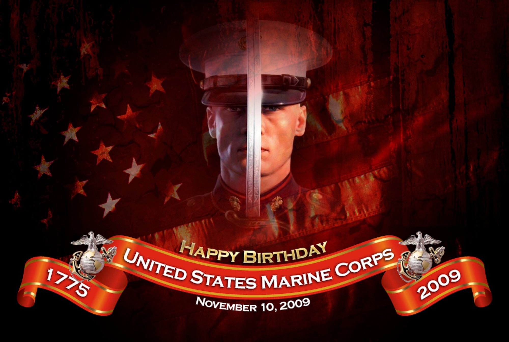 The secretary and chief of staff of the Air Force salute the Marine Corps on its 234th birthday.  (U.S. Air Force graphic) 