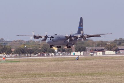 A C-130 lands at Randolph AFB for the 2009 Air Show. (U.S. Air Force photo by Don Lindsey)