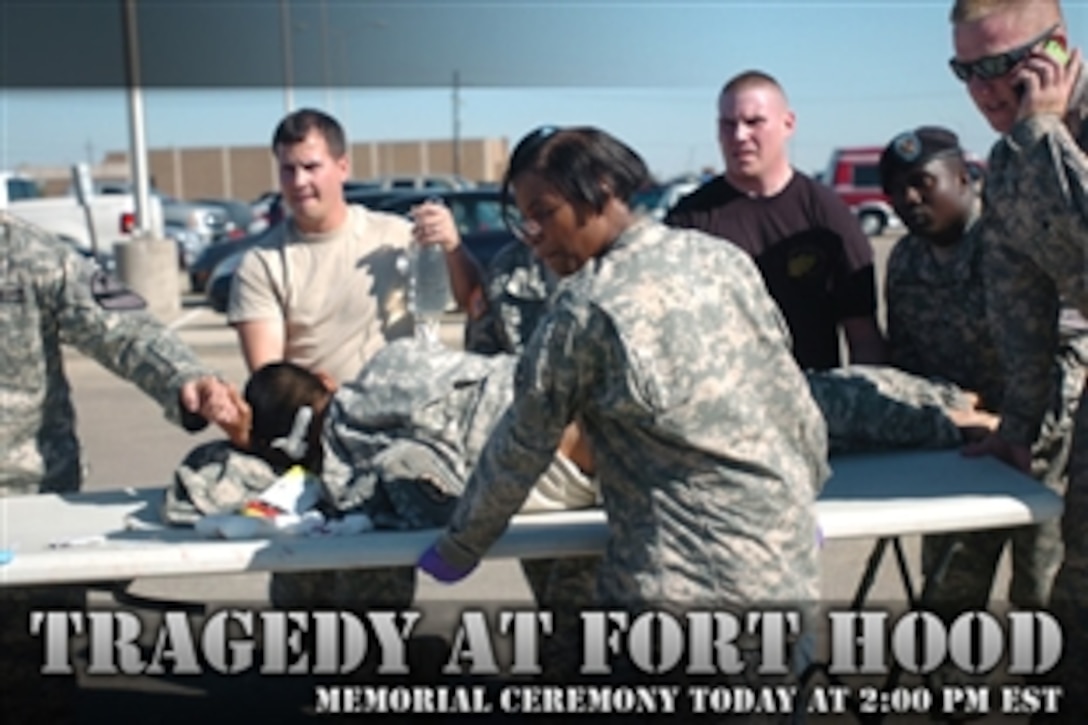 President Barack Obama will join Defense Secretary Robert M. Gates, Joint Chiefs Chairman Navy Adm. Mike Mullen, Army Secretary John M. McHugh and Army Chief of Staff Gen. George W. Casey Jr. at Fort Hood, Texas, today for a ceremony to honor the victims of the Nov. 5, 2009, shooting rampage that left 13 dead and 38 wounded.