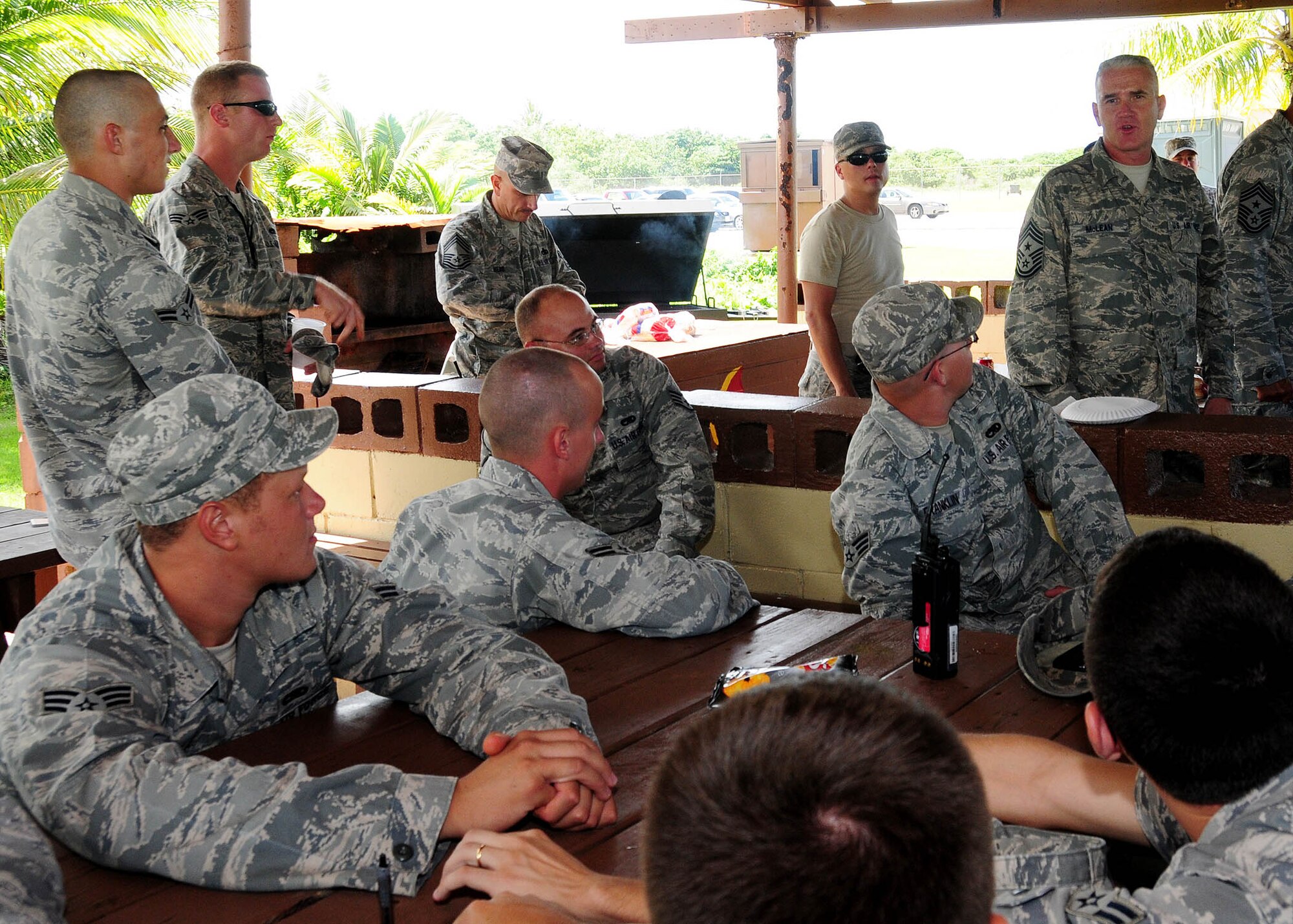 ANDERSEN AIR FORCE BASE, Guam - Pacific Air Forces Command Chief Master Sgt. Brooke McLean speaks to Airmen of the 36th Munitions Squadron during his site visit here Nov. 10.This is Chief McLean's first visit to Guam as PACAF's command chief. (U.S. Air Force photo by Senior Airman Nichelle Anderson)