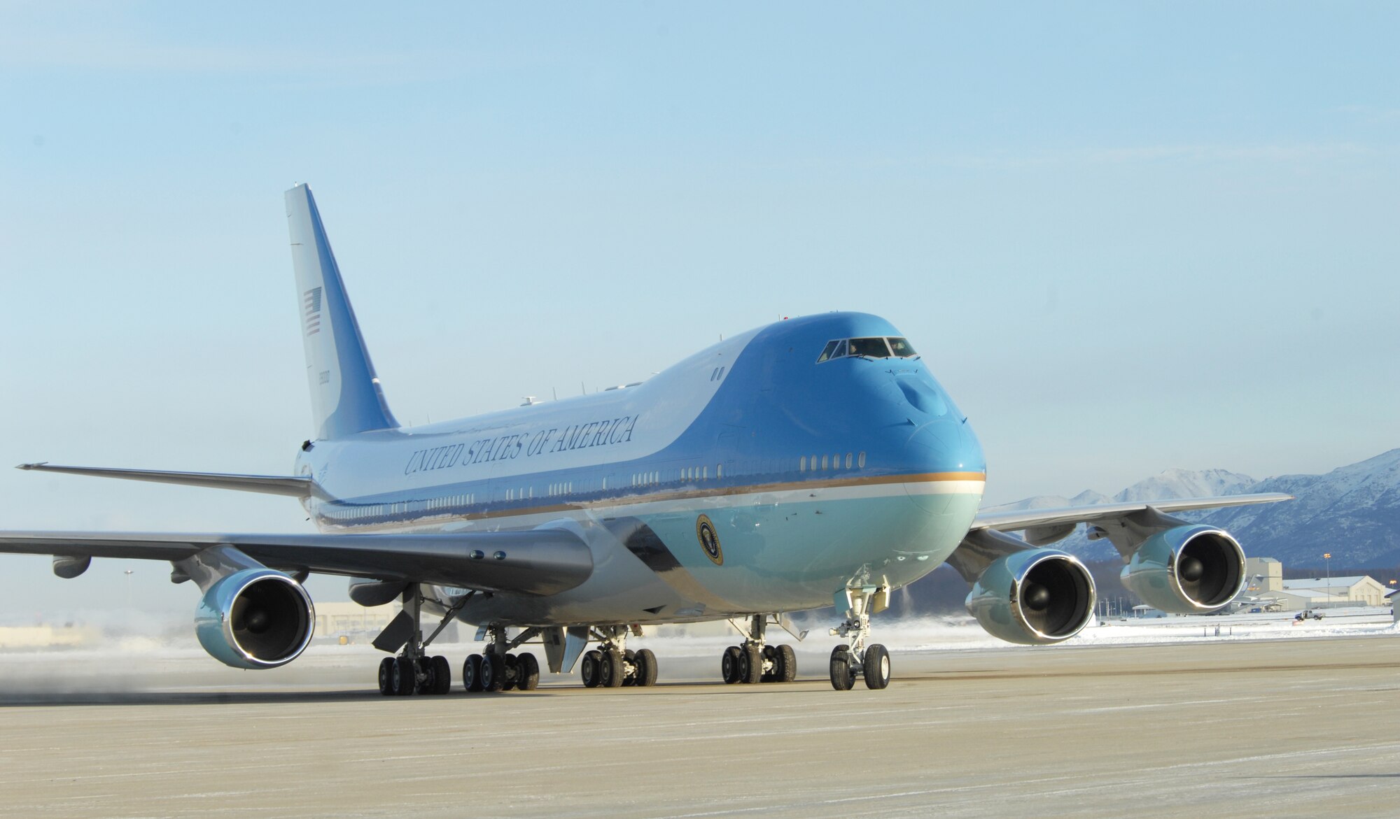 ELMENDORF AIR FORCE BASE, Alaska-- Air Force One  taxis at Elmendorf Air Force Base, Alaska, Nov. 12. President Barrack Obama was at the base to meet with servicemembers and offer remarks to the local community.(U.S. Air Force photo/Senior Airman Matthew Coleman-Foster)