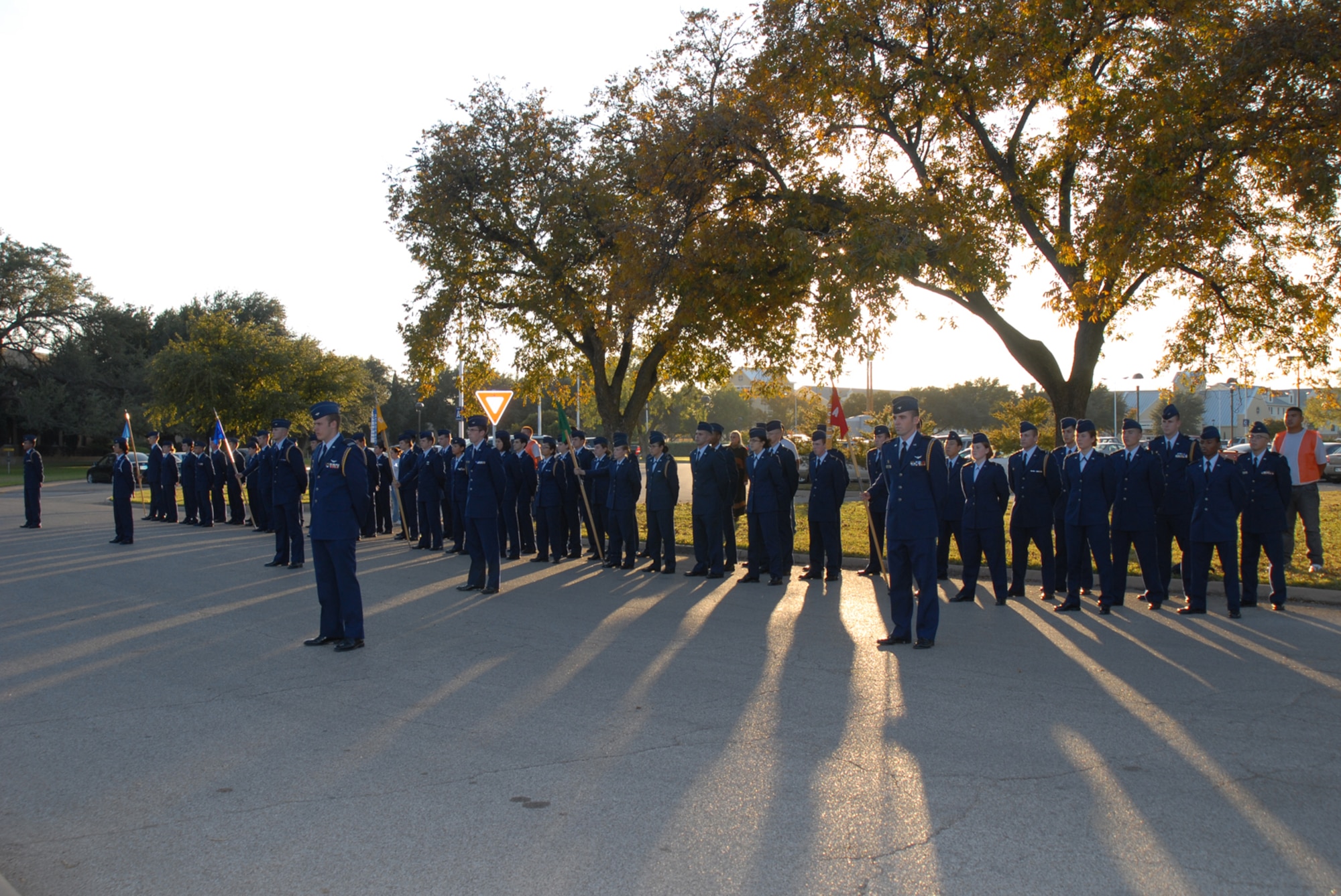 SAN ANGELO, Texas -- Angelo State University ROTC cadets stand in formation, on campus, before a retreat ceremony honoring veterans, Nov. 11, 2009. (U.S. Air Force photo/Staff Sgt. Laura R. McFarlane)
