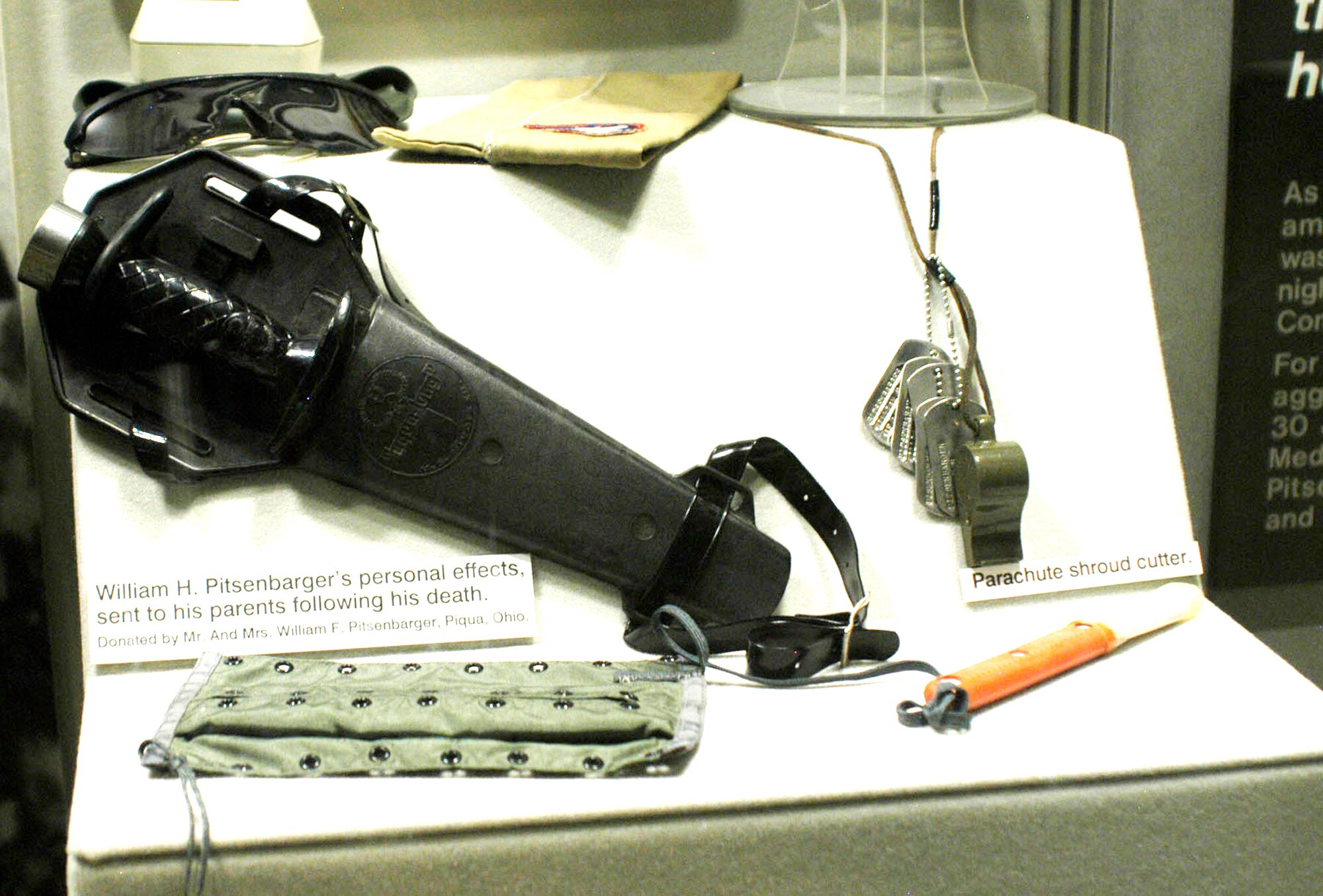 William H. Pitsenbarger's personal effects sent to his parents following his death are on display at the National Museum of the U.S. Air Force in Dayton, Ohio. These items are on display in the Modern Flight Gallery at the museum. (U.S. Air Force photo)
