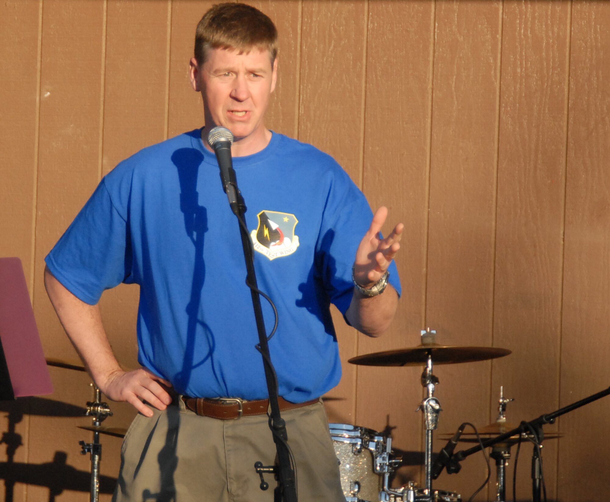 Col. William Thornton, 412th Test Wing commander, speaks to the attendees of Pancho Barnes Day Nov. 7. The event is held to recognize the contributions of females to aviation. (Air Force photo/Airman 1st Class William O'Brien)
