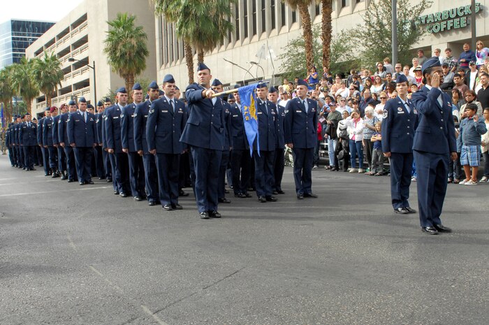 LAS VEGAS -- Nellis  Airman Leadership School, Class 10-A, marches in formation during the Las Vegas Veteran's Day Parade Nov. 11.   Veteran's Day recognizes and honors all who have served in the U.S. Armed Forces.  (U.S. Air Force photo/ Staff Sgt. Taylor Worley)