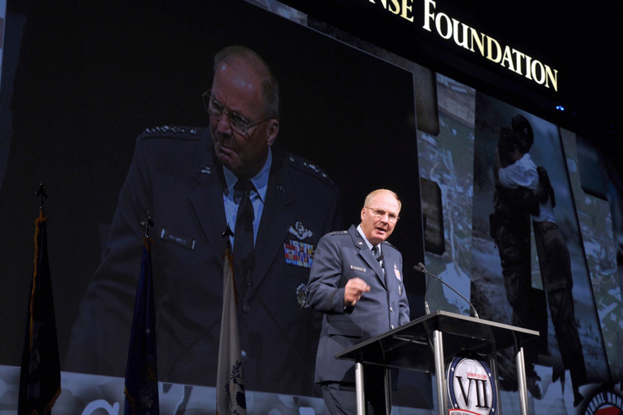 Gen. Craig R. McKinley speaks at the National Homeland Defense Foundation Symposium in Colorado Springs, Colo., Nov. 9, 2009. General McKinley said collaboration has replaced conflict in the relationship between the National Guard and other service components. General McKinley is the chief of the National Guard Bureau. (U.S. Army photo/Staff Sgt. Jim Greenhill)