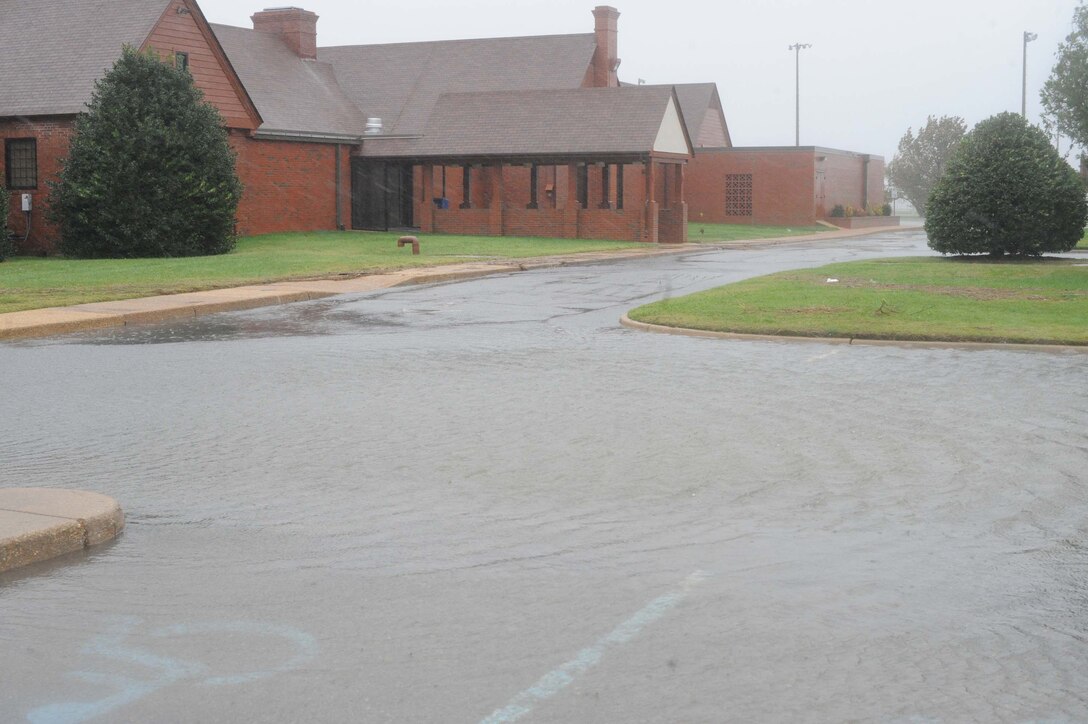 LANGLEY AIR FORCE BASE, Va. – Water encroaches on the Bayside Enlisted Club Nov. 12.  A nor'easter dropped 8-10 inches of rain on Langley over the course of three days with wind gusts up to 55 mph.  (U.S. Air Force photo/Staff Sgt. Barry Loo)