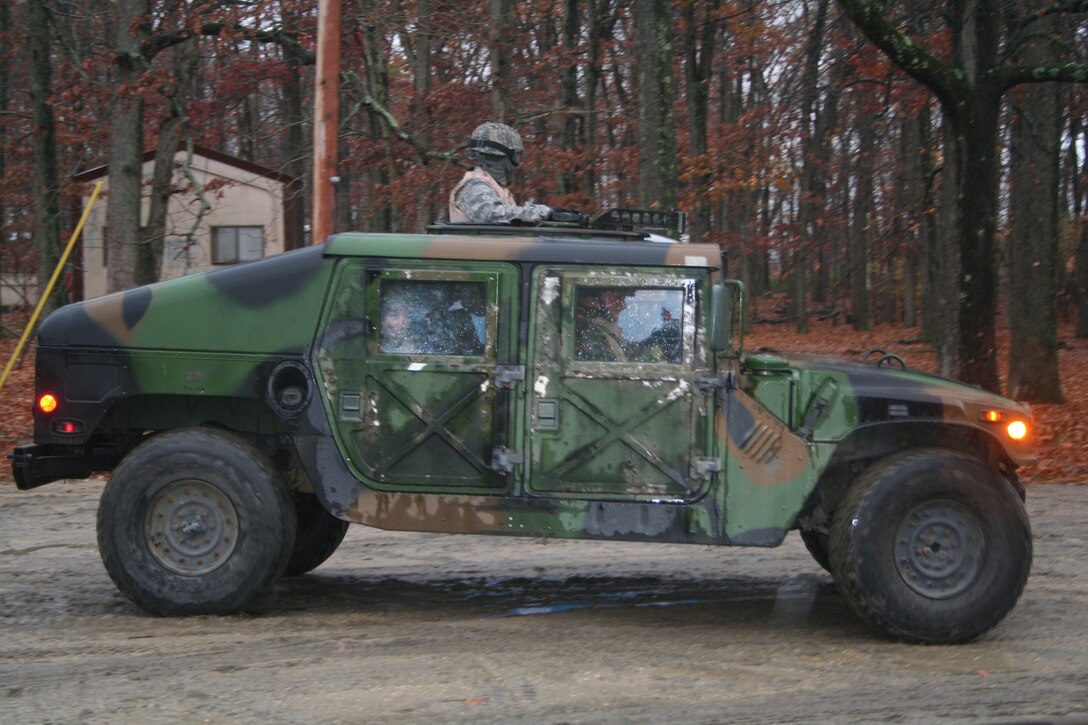 Students in the Combat Airman Skills Training Course 10-1A move out for mounted patrol, or convoy operations, training during a course session on Nov. 12, 2009, on a range at Joint Base McGuire-Dix-Lakehurst, N.J.  The course, taught by the U.S. Air Force Expeditionary Center's 421st Combat Training Squadron, prepares Airmen for upcoming deployments.  (U.S. Air Force Photo/Tech. Sgt. Scott T. Sturkol)