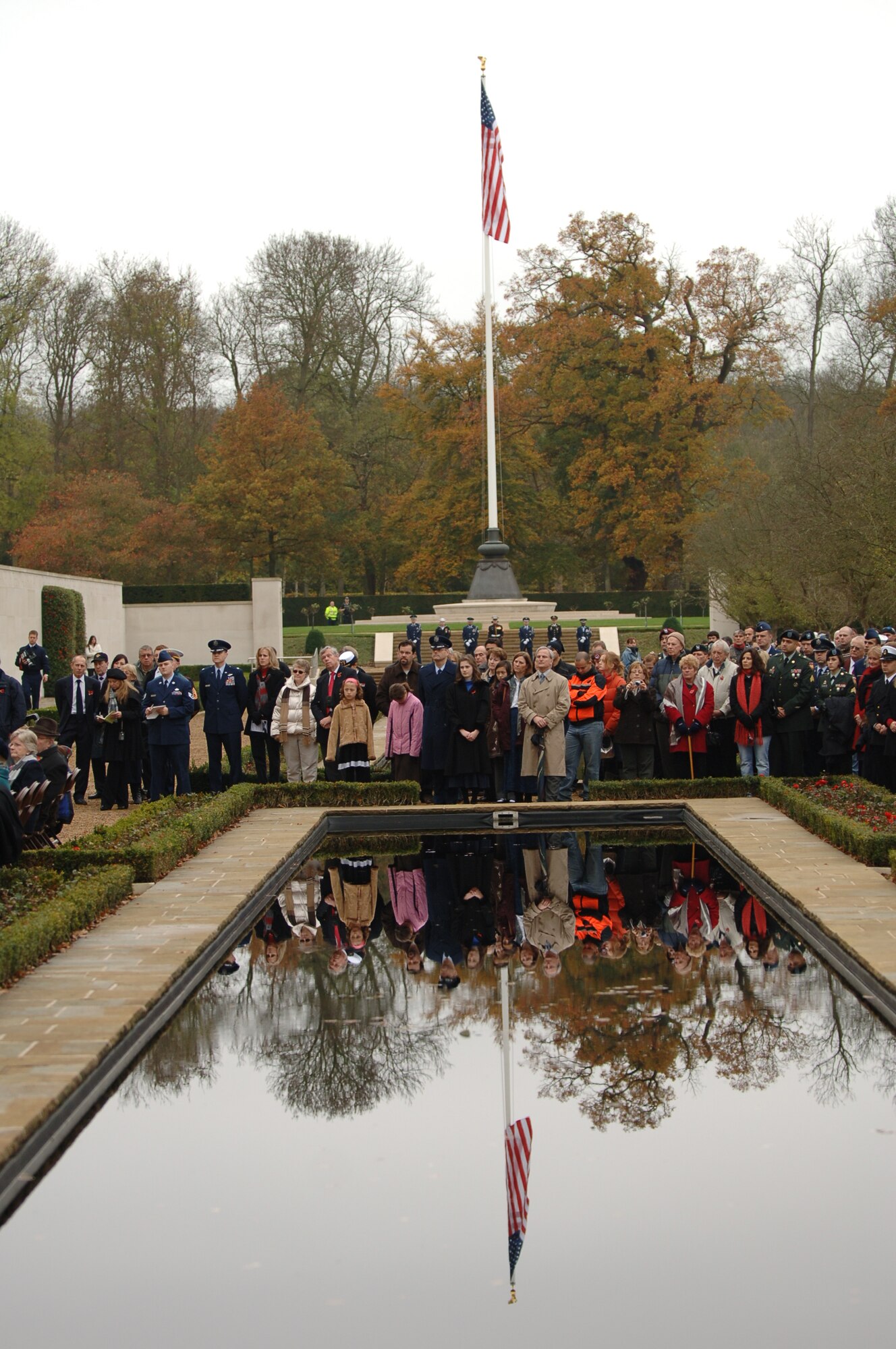 CAMBRIDGE, United Kingdom - The 501st Combat Support Wing participated in a Veteran's Day ceremony with the local community Nov. 11 at Cambridge American Cemetery. More than 200 people attended the event. (U.S. Air Force photo by Tech. Sgt. John Barton)