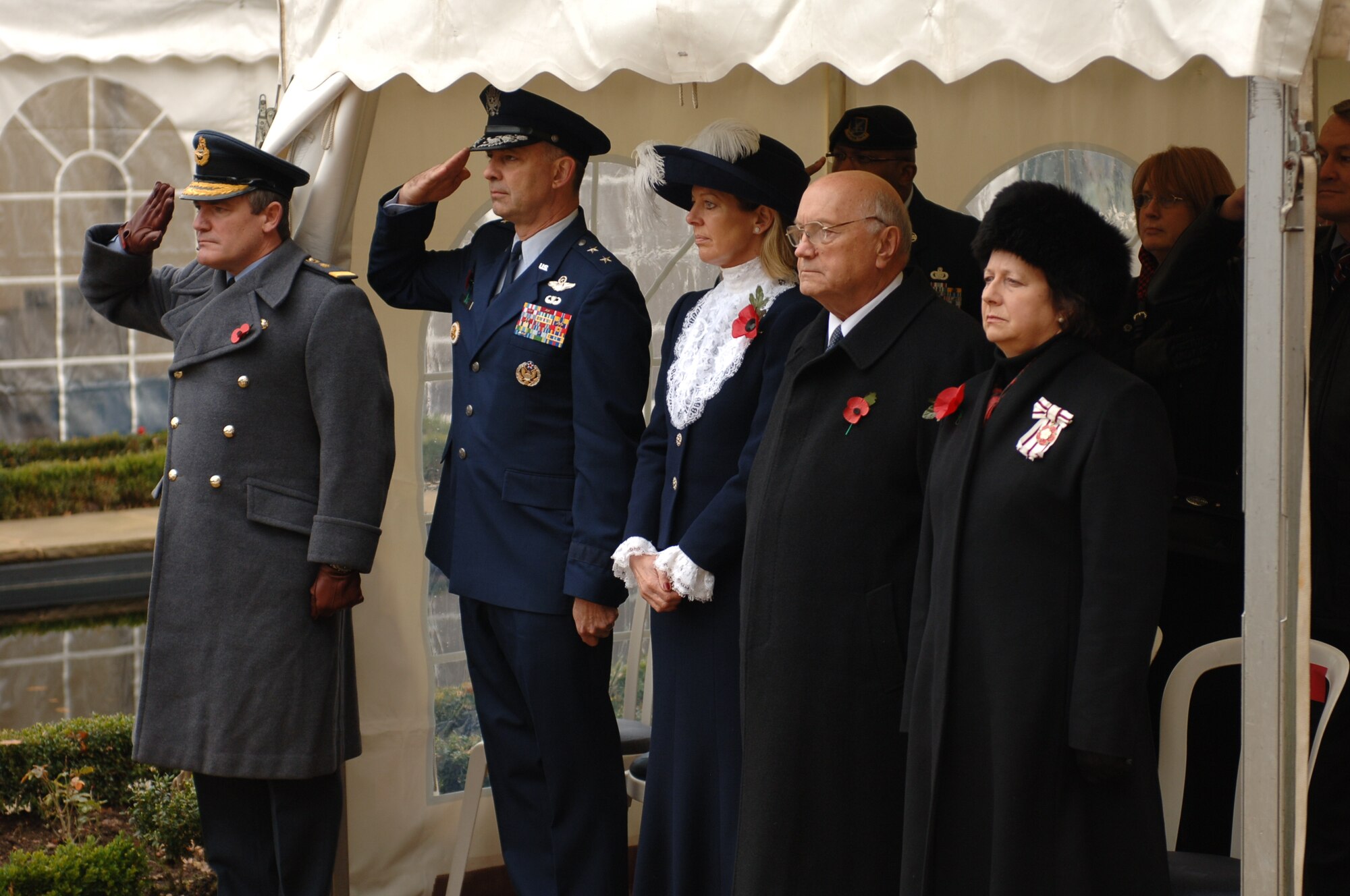 CAMBRIDGE, United Kingdom - The 501st Combat Support Wing participated in a Veteran's Day ceremony with the local community Nov. 11 at Cambridge American Cemetery. More than 200 people attended the event. (U.S. Air Force photo by Tech. Sgt. John Barton)