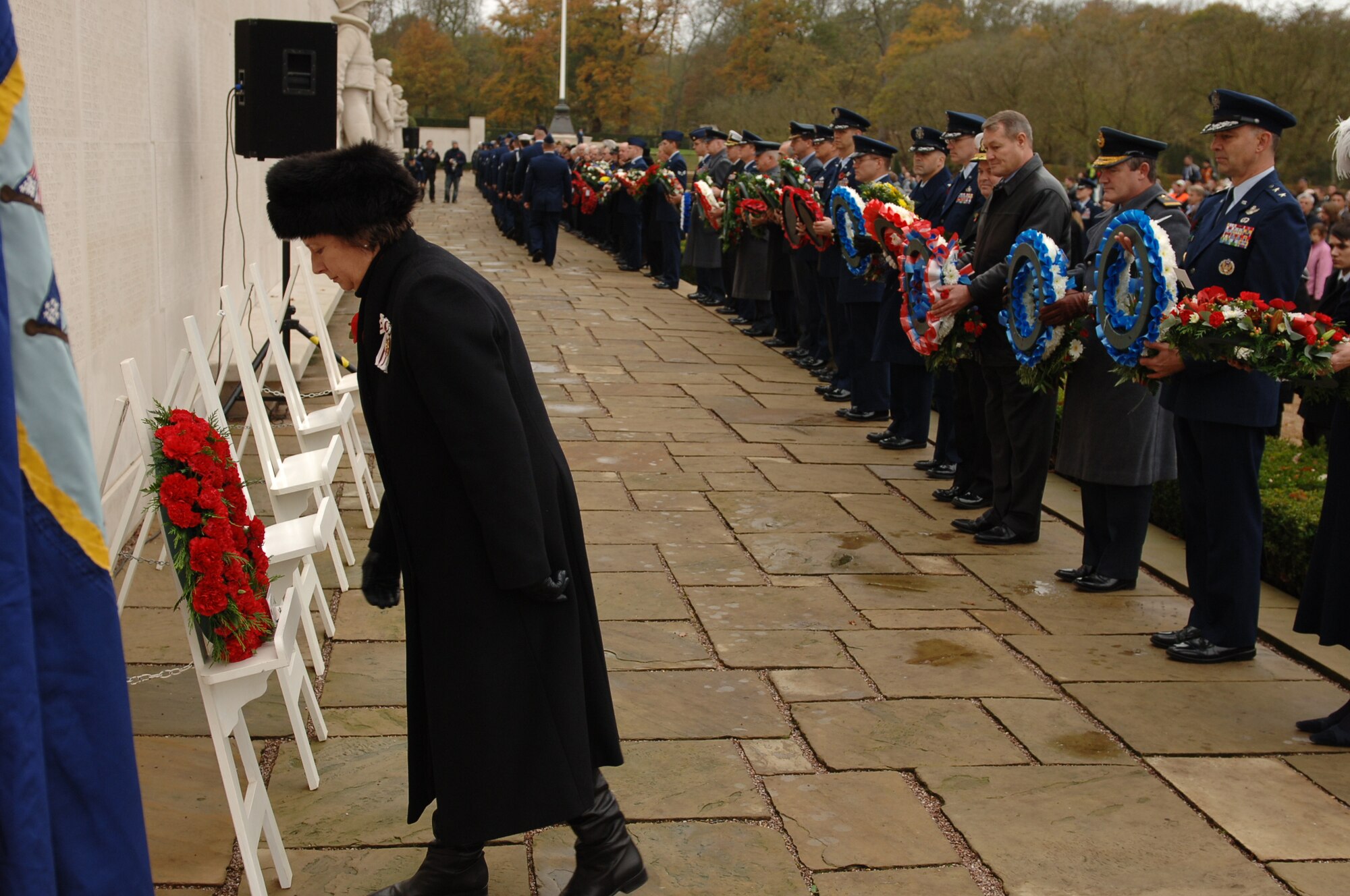 CAMBRIDGE, United Kingdom - The 501st Combat Support Wing participated in a Veteran's Day ceremony with the local community Nov. 11 at Cambridge American Cemetery. More than 200 people attended the event. (U.S. Air Force photo by Tech. Sgt. John Barton)