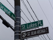 Family, friends, and members of the community gathered to honor Sgt. Julian Arechaga by renaming the street he grew up on in Hempstead, N.Y., Nov. 14.  Arechaga was killed during combat operations in Al Anbar, Iraq Oct. 9,::r::::n::2006.
