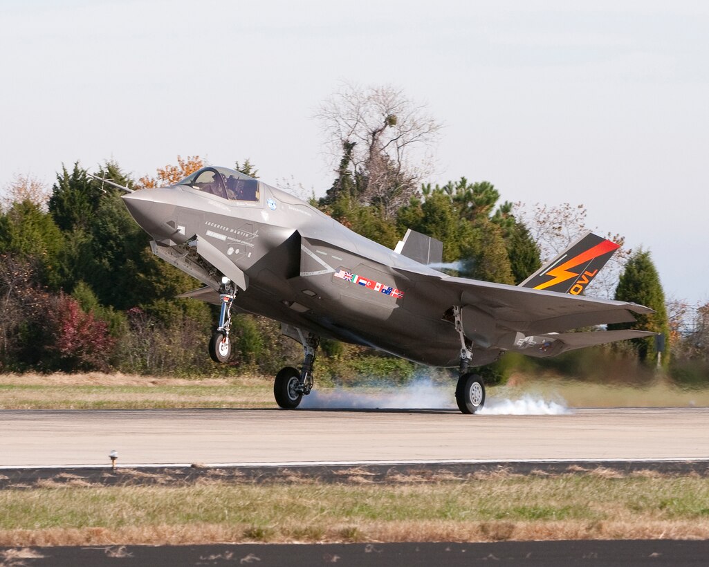 The BF-1, the test plane of the F-35 Lightning II, lands at Naval Air Station Patuxent River, Md., Nov. 15.  This landing marks a step closer to adding the F-35, also called the Joint Strike Fighter, to the Marine Corps’ arsenal.  The Marine Corps is set to receive the F-35B STOVL variant of the aircraft, capable of short take-offs and vertical landings.