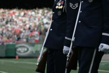EAST RUTHERFORD, N.J. -- The Air Force Honor Guard Drill Team performs at halftime of the New York Jets vs Jacksonville Jaguars football game at Giants Stadium, Nov. 15. They are the traveling component of the USAF Honor Guard and inspires Air Force awareness among military and civilian audiences through its complex drill routine. In all they do, the Drill Team personifies the integrity, discipline, teamwork, and professionalism of every Airman and every Air Force mission. During the Air Force Honor Guard's 60-year history, the Drill Team has performed in every state of the union and many countries abroad(Official Marine Corps photo by Sgt. Randall A. Clinton)